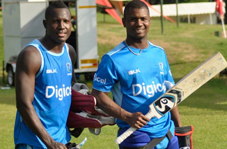 Rovman Powell (left) and Evin Lewis during a training session at the Harare Sports Club. (Photo courtesy CWI Media)