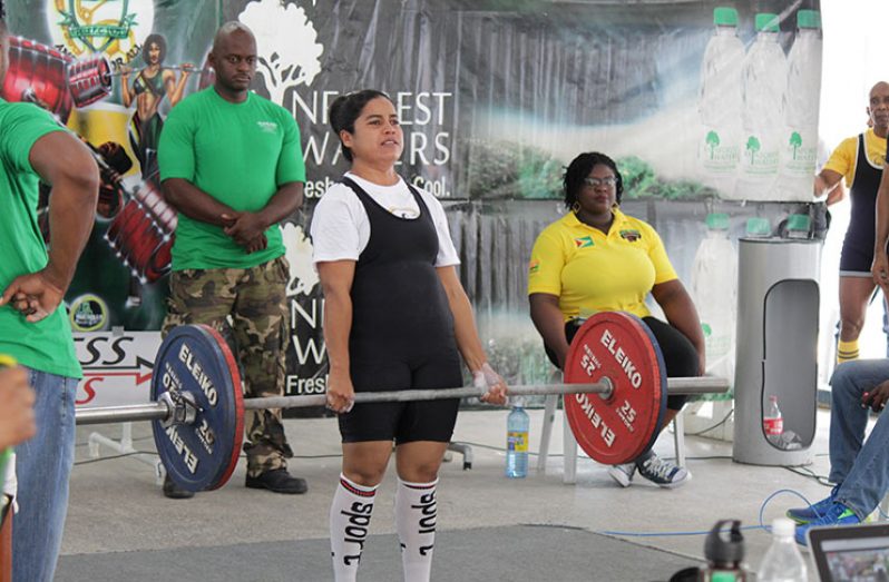 Shelly Ann Gomes during a deadlift attempt