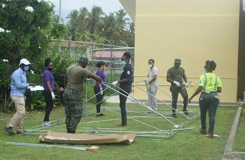 Assembly in progress at the Mahaicony Hospital Compound