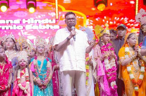 President Ali joined thousands of Guyanese on Sunday for the annual Diwali motorcade (Office of the President photo)