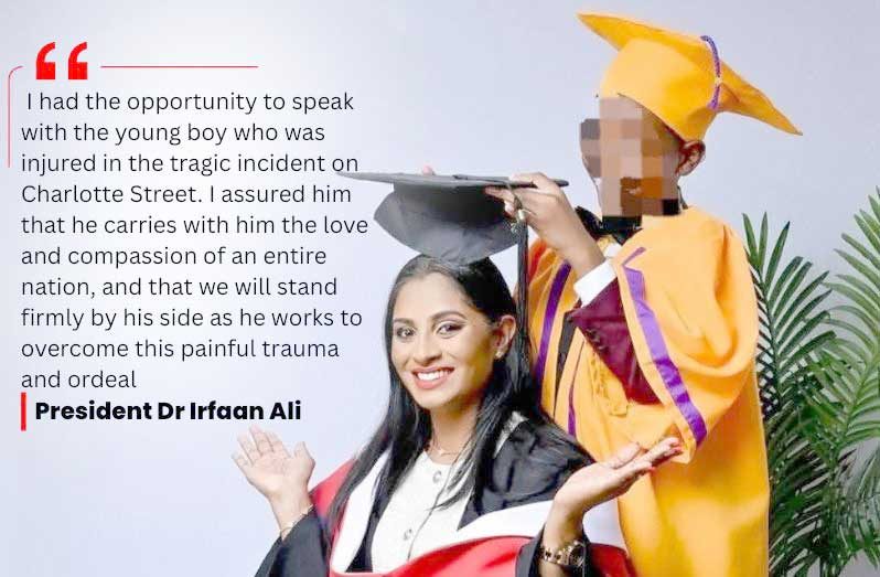 Teekadai Atiya Rambachan-Solomon and her son— whose face was blurred in keeping with established practices— during happier times