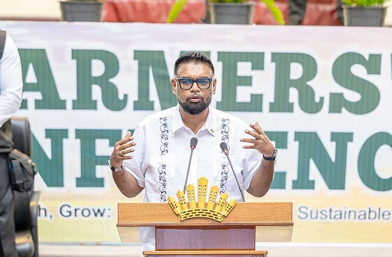 President Dr Irfaan Ali addressing Monday’s Farmers Conference