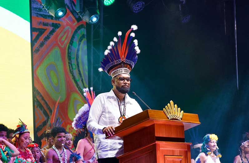 President Dr Irfaan Ali during his address at the opening ceremony of the 2026 Heritage Month celebrations (Elton John photo)