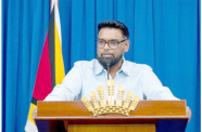 President Dr. Mohamed Irfaan Ali engaged reporters at a press conference held at the Office of the President on Monday