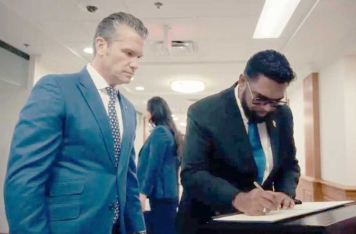 President Dr Mohamed Irfaan Ali and United States Secretary of War Pete Hegseth on Wednesday signed a Joint Declaration for an Enhanced Defence Partnership at the Pentagon.
