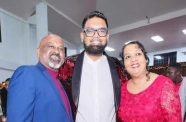 President Dr. Mohamed Irfaan Ali with Apostle Balgobind Ragnauth and Pastor Pauline Ragnauth at the LifeSpring Ministries Cathedral on the East Coast of Demerara on Christmas Day