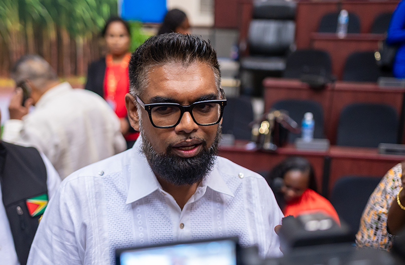 President, Dr Irfaan Ali speaking to reporters on Thursday (Delano Williams photo)