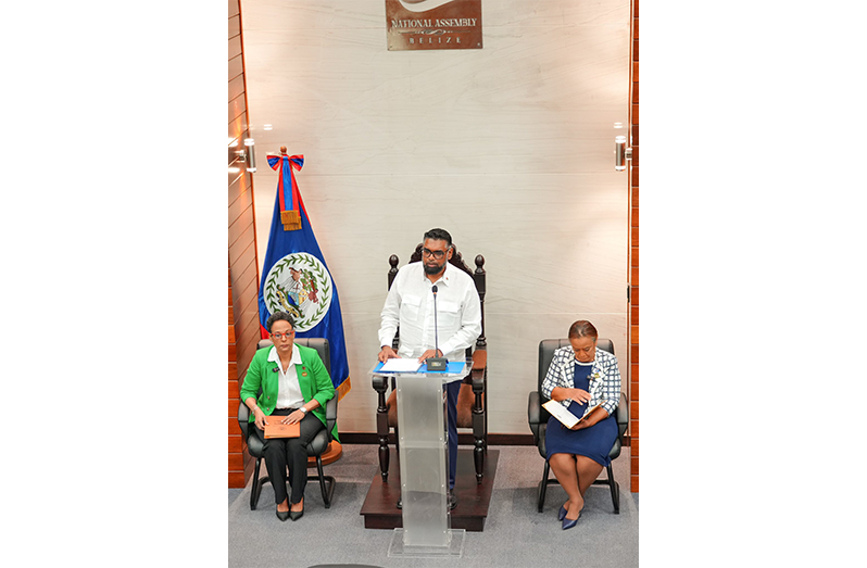 President Dr Irfaan Ali during his recent address at a special sitting of the Belizean National Assembly