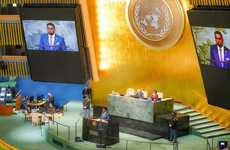 President, Dr. Irfaan Ali addresses the United Nations General Assembly (Office of the President photo)