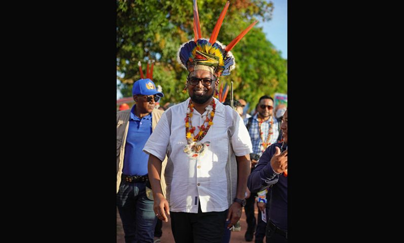 President, Dr Irfaan Ali addressing Region Nine residents on Friday (Office of the President photo)