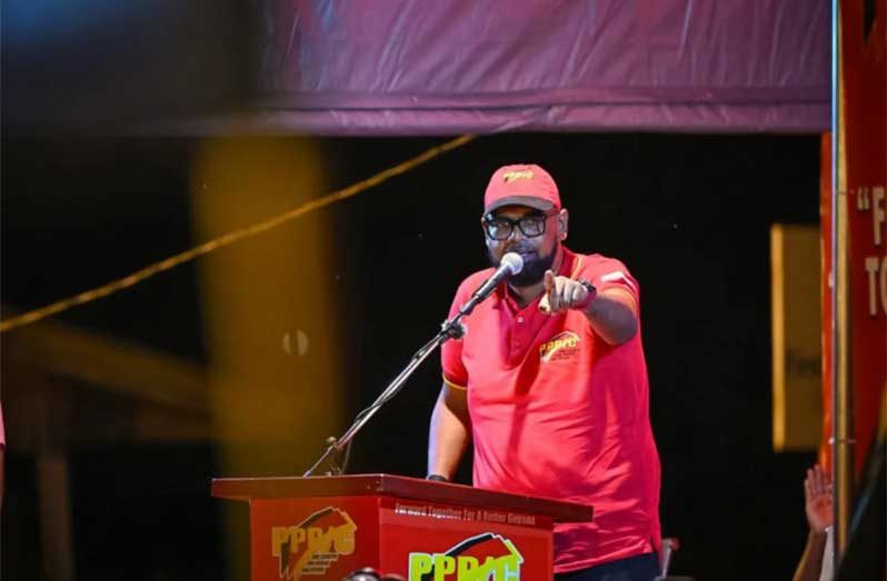 President Dr Mohamed Irfaan Ali addressed the massive crowd in Black Bush Polder on Wednesday evening