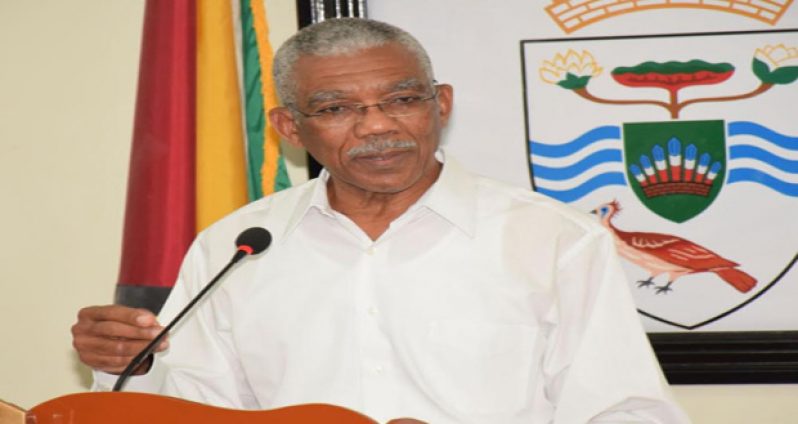 President David Granger at yesterday’s news conference