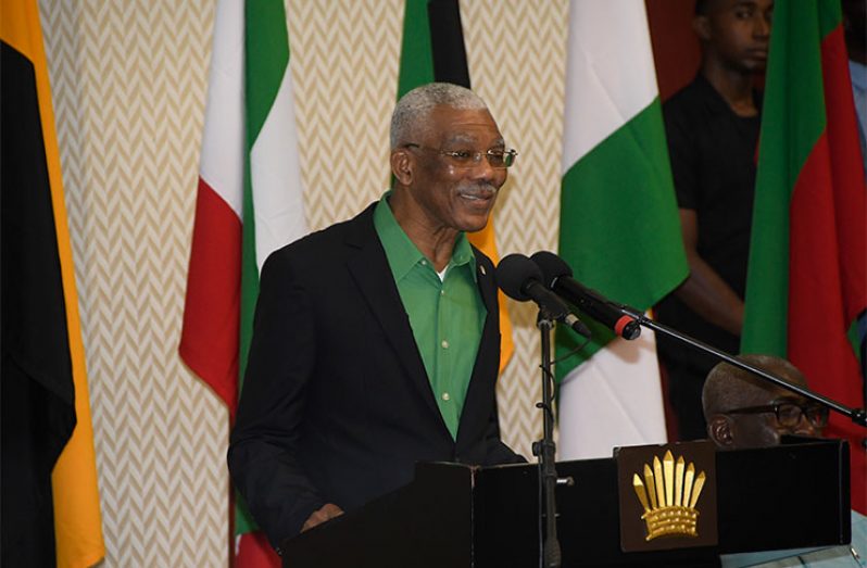 President David Granger during his remarks at the 2019 NCLDO (Adrian Narine photo)