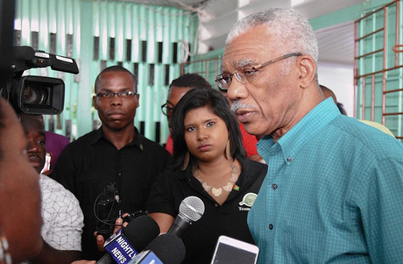 President David Granger responding to calls for the re-establishment of a Labour Ministry while visiting the Guyana Teachers Union (GTU) headquarters (Samuel Maughn photo)