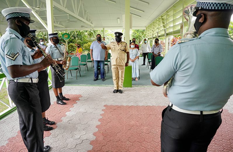 The Guyana Police Force Band at the simple ceremony at State House (Office of the President photo)