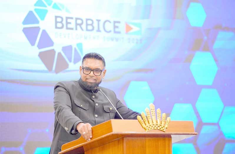President Dr Irfaan Ali while addressing the Berbice Development Summit Agenda, which was held at the Kingston Marriott on Tuesday morning.