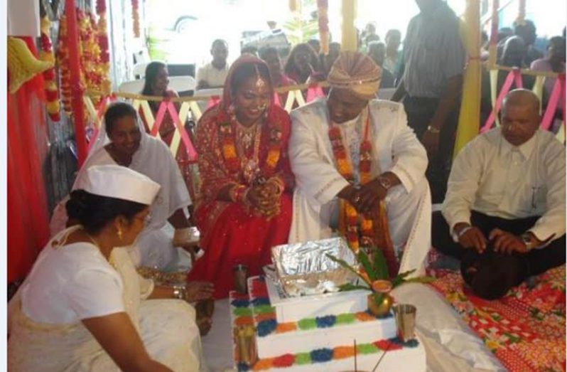Dhanrajie Haimraj performing a Hindu wedding
