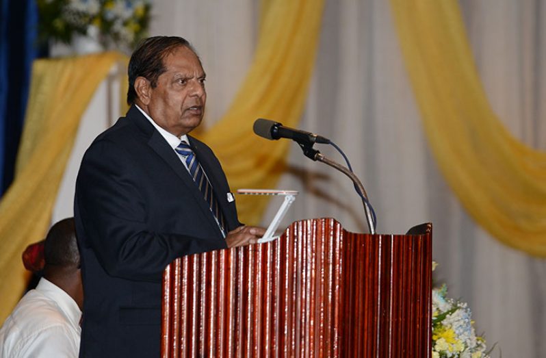Prime Minister Moses Nagamootoo delivering the feature address (Samuel Maughn photo)