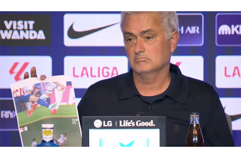 Where did he find a printer? Mourinho arrived at his news conference with screenshots of incidents he believed were red cards for the hosts