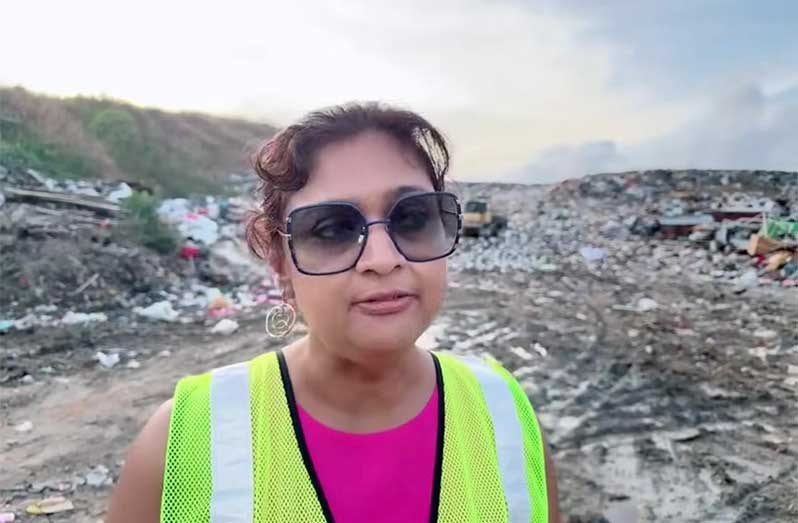 Minister of Local Government and Regional Development, Priya Manickchand during her visit to the landfill