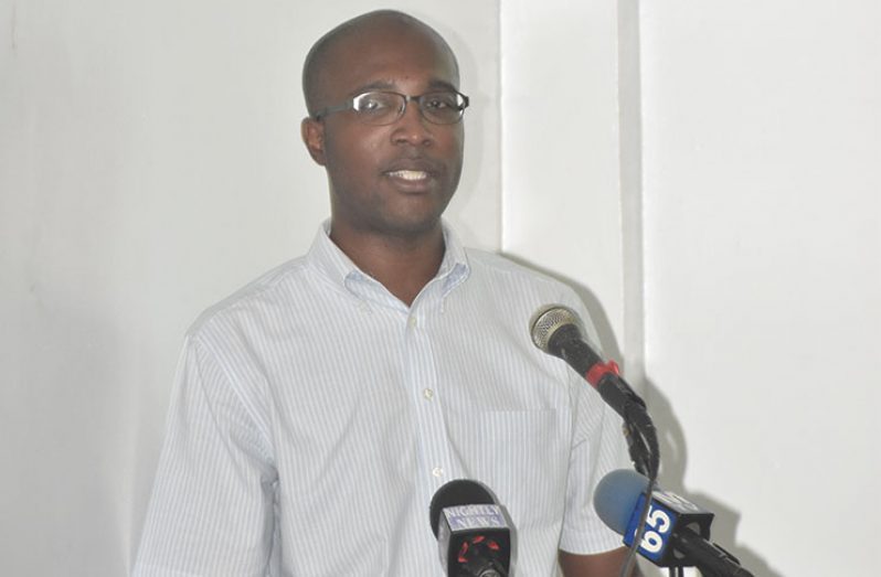 Director of the National Malaria Programme, Dr Quacy Grant addressing persons present at the National Malaria Technical Oversight Committee meeting