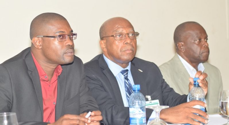 (From L-R) Public Infrastructure Minister David Patterson, Finance Secretary, Dr. Hector Butts and Chairman of the Sea Defence Board, John Cush during the launch
