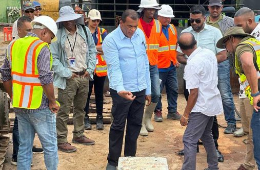 Minister Ramraj and team inspecting works at the Charity Wharf