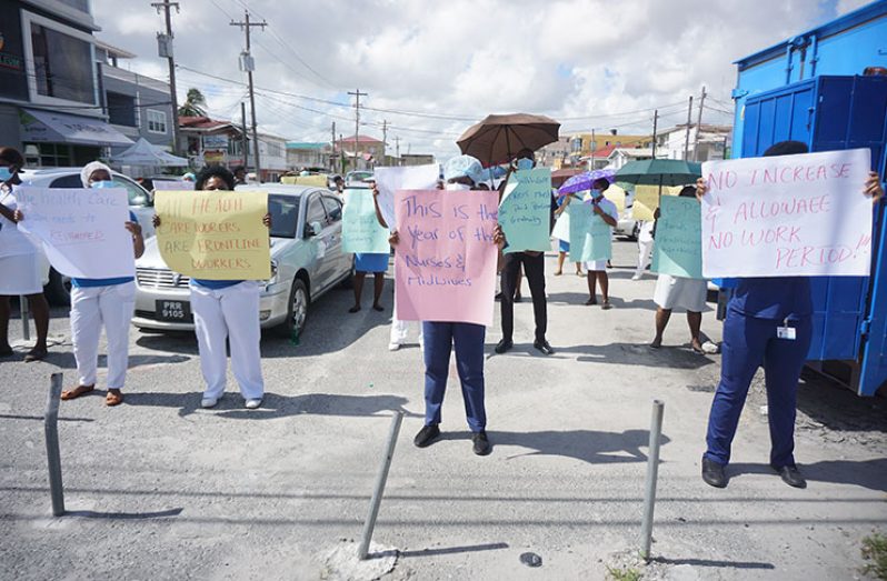 Some of the nurses who took part in the protest on Friday (Elvin Croker photo)