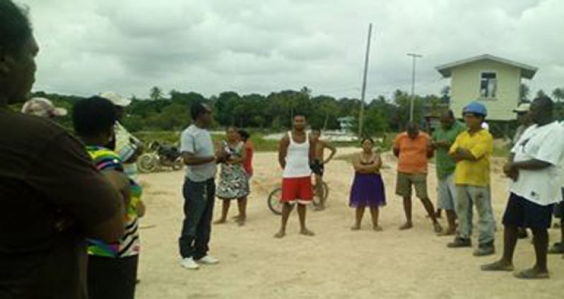 Residents of Kwakwani during the protest on Thursday