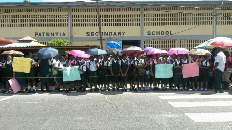 Students of the Patentia Secondary school protesting. [Tamica Garnett photo]