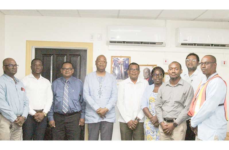 Minister of Public Works, Bishop Juan Edghill and Minister within the Ministry, Madanlall Ramraj flanked by the leadership of agencies under the Ministry’s purview