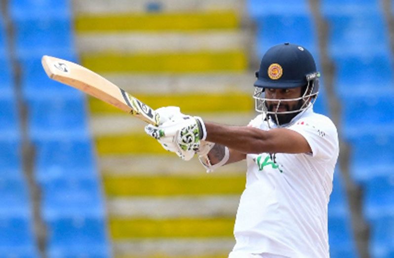 Sri Lanka captain Dimuth Karunaratne pulls during his top score of 75 on Friday’s final day.