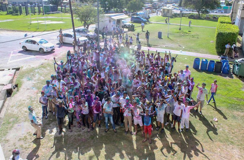 The show culminated in a grand school-wide ‘playing’ of Phagwah.  Students assembled on the lawns for a photo