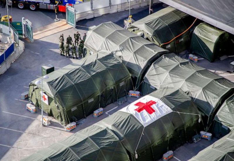 A field hospital at the Ostra Sjukhuset hospital area in Gothenburg, Sweden (Photo credit: IBL/Rex/Shutterstock)