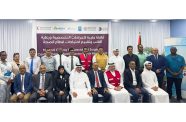 (Seated fourth from left) Charge’d’ Affaires at the Embassy of the State of Qatar in Guyana, Mohammed Imrahim Al-Rumanihi; Minister of Health, Dr. Frank Anthony; Qatar Red Crescent representative, Mohammed Ahmed Al-Beshri; and (seated first from right) Qatar Fund for Development representative, Yousef Ahmad Y. A. Al-Mulla, flanked by other officials during the opening ceremony (Japheth Savory photo)
