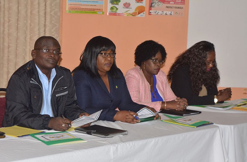 From L-R: Permanent Secretary of the Ministry of Communities, Emile McGarrell; Minister within the Ministry of Public Health, Dr. Karen Cummings; Permanent Secretary of the Public Health Ministry, Colette Adams and Director of Regional Health Services, Dr. Kay Shako