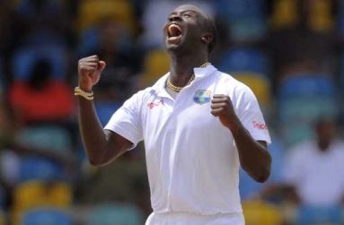 Kemar Roach became the 19th West Indian to 100 Test wickets on the fourth day of the third Test at Kensington Oval. (WICB PHOTO)