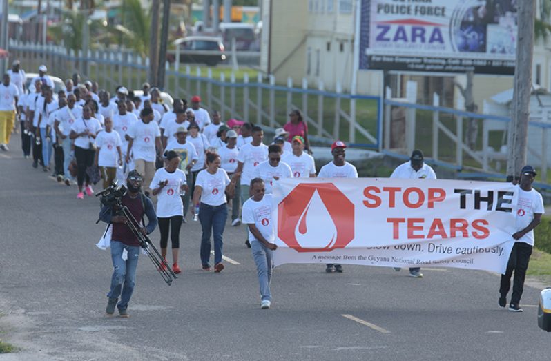 The procession of persons who raised awareness on Sunday for World Day of Remembrance for Road Traffic Victims (Samuel Maughn photo)