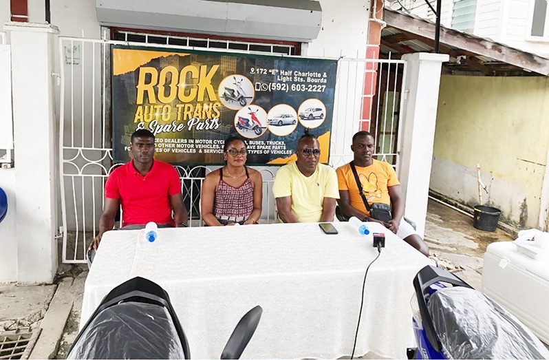 Yolanda Ross (2nd from left), Managing Director of Rocks Auto Trans and Spare Parts, posing alongside Bent Street captain, Colin Nelson (1st from left); Back Circle, leader Selwyn Williams (1st from right) and tournament co-ordinator Wayne ‘Harry’ Griffith at the pre-final press conference