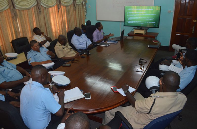 Officers of the Guyana Police Force (GPF) Traffic Department during the Kitty roundabout training (photo by Andrew Weekes)
