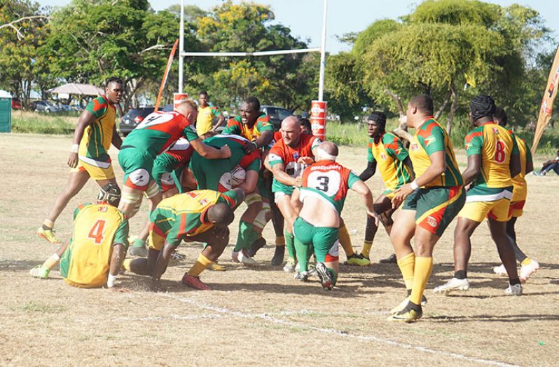 Part of the action between Guyana and Guadeloupe at the National Park. Guyana lost 5-19 and handed the RAN South Zone 15s title to Guadeloupe