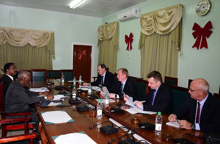 RUSAL executives meet with  Attorney General and Legal Affairs Minister, Basil Williams, and Minister with responsibility for Labour, Keith Scott, in the presence of Russia’s Ambassador Nikolay Smirnov