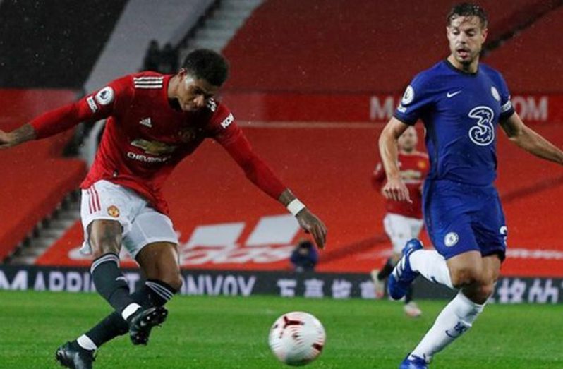 Marcus Rashford was thwarted by Chelsea goalkeeper Edouard Mendy in the best opportunity of the first half.