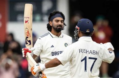 KL Rahul gets a hug from Rishabh Pant after completing his century  • ( Getty Images)