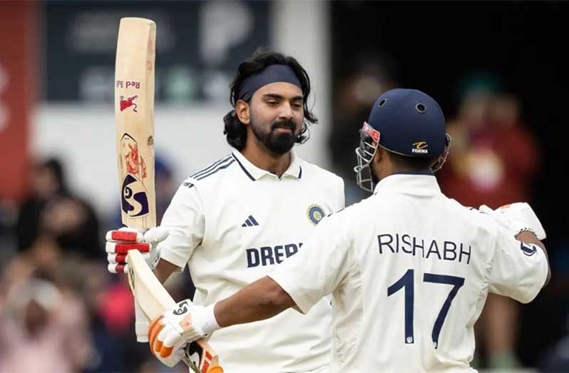 KL Rahul gets a hug from Rishabh Pant after completing his century  • ( Getty Images)