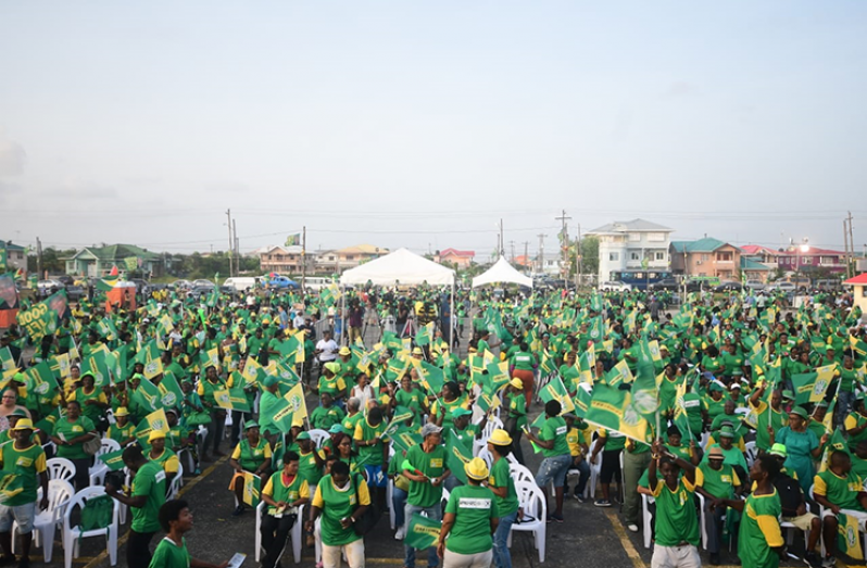 A section of the massive crowd of APNU+AFC supporters at Diamond (Adrian Narine photo)