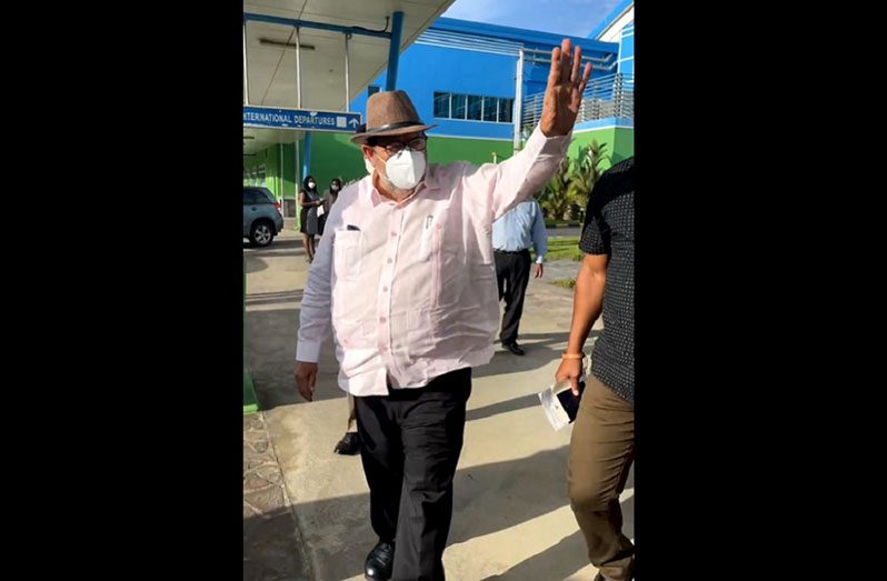 Prime Minister of St Vincent and the Grenadines Dr Ralph Gonsalves receives a warm welcome at the Argyle International Airport after returning from Barbados (Loop photo)