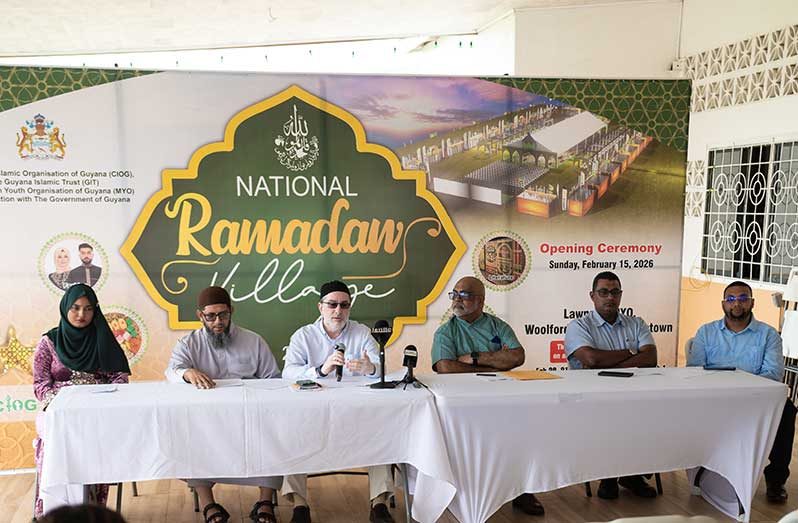 Shaikh Moeen ul-Hack and Brother Imran Ali among a panel of collaborators addressing the media as they unveil plans for the National Ramadan Village 2026 (Delano Williams photo)