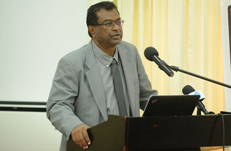 Public security minister Khemraj Ramjattan, who is performing the duties of prime minister, addressing the gathering on Wednesday (Samuel Maughn photo)