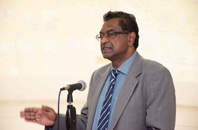 Public Security Minister, Khemraj Ramjattan addressing police ranks at Thursday’s training session